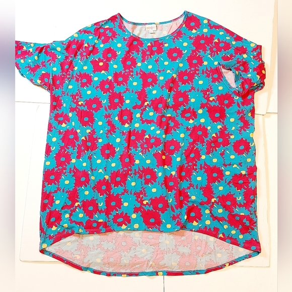 LuLaRoe Tops - Bright Blue, Pink, and Yellow Floral Lularoe Irma Tee 2X